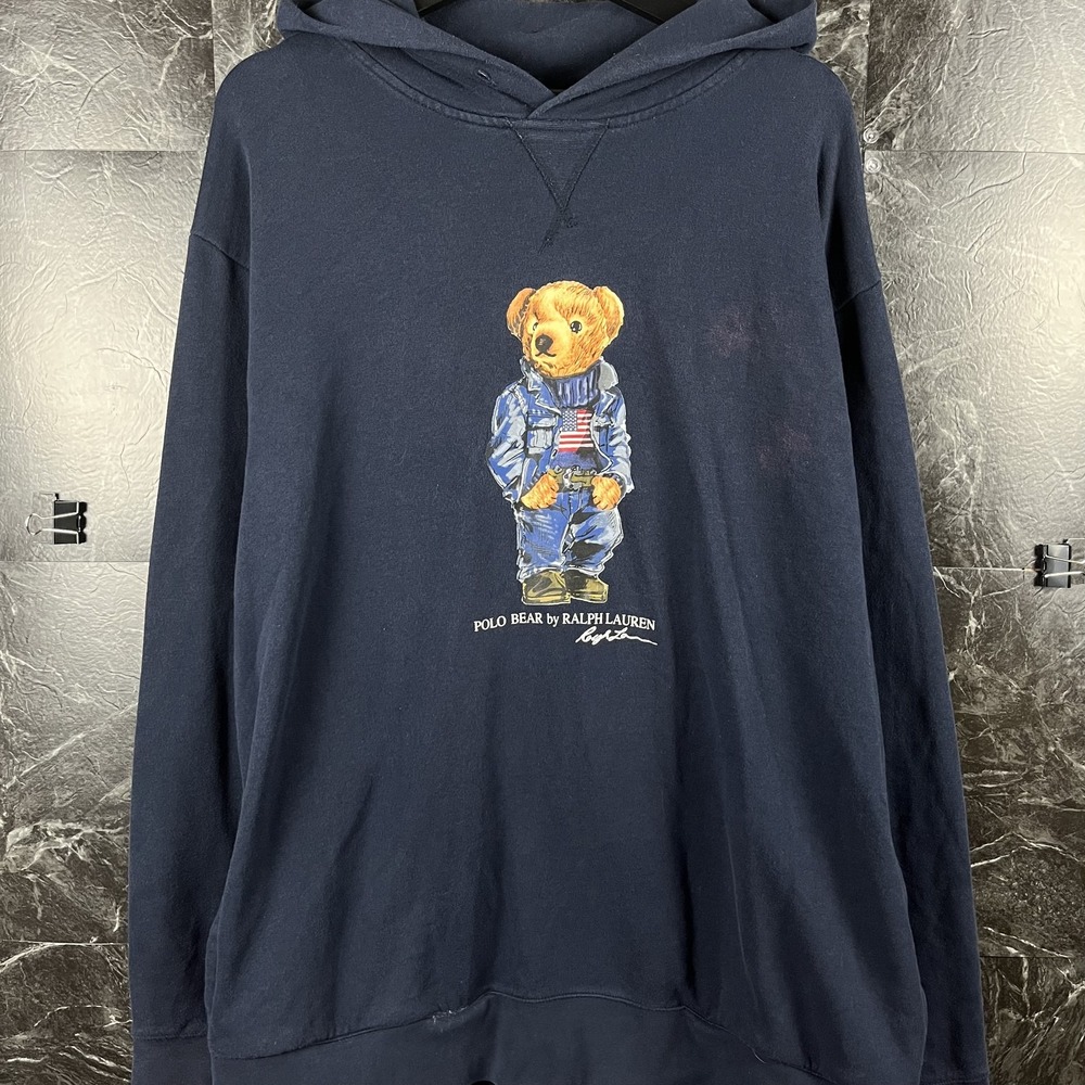 Polo Ralph Lauren Men's Blue USA Polo Bear Hoodie XXL -Flaws